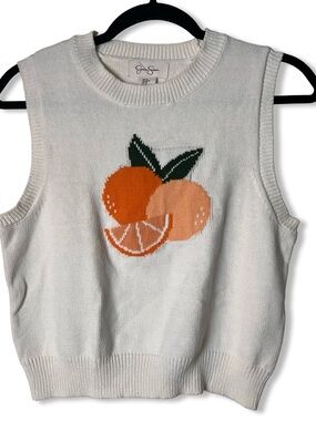 Jessica Simpson Women’s Crop Orange Intarsia Knit Sweater Vest Ivory Sz. M